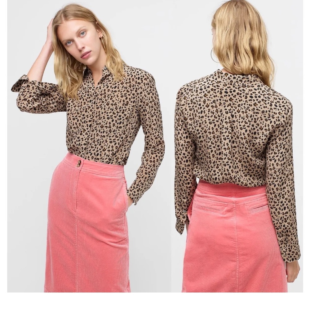J. Crew silk leopard button down size 18